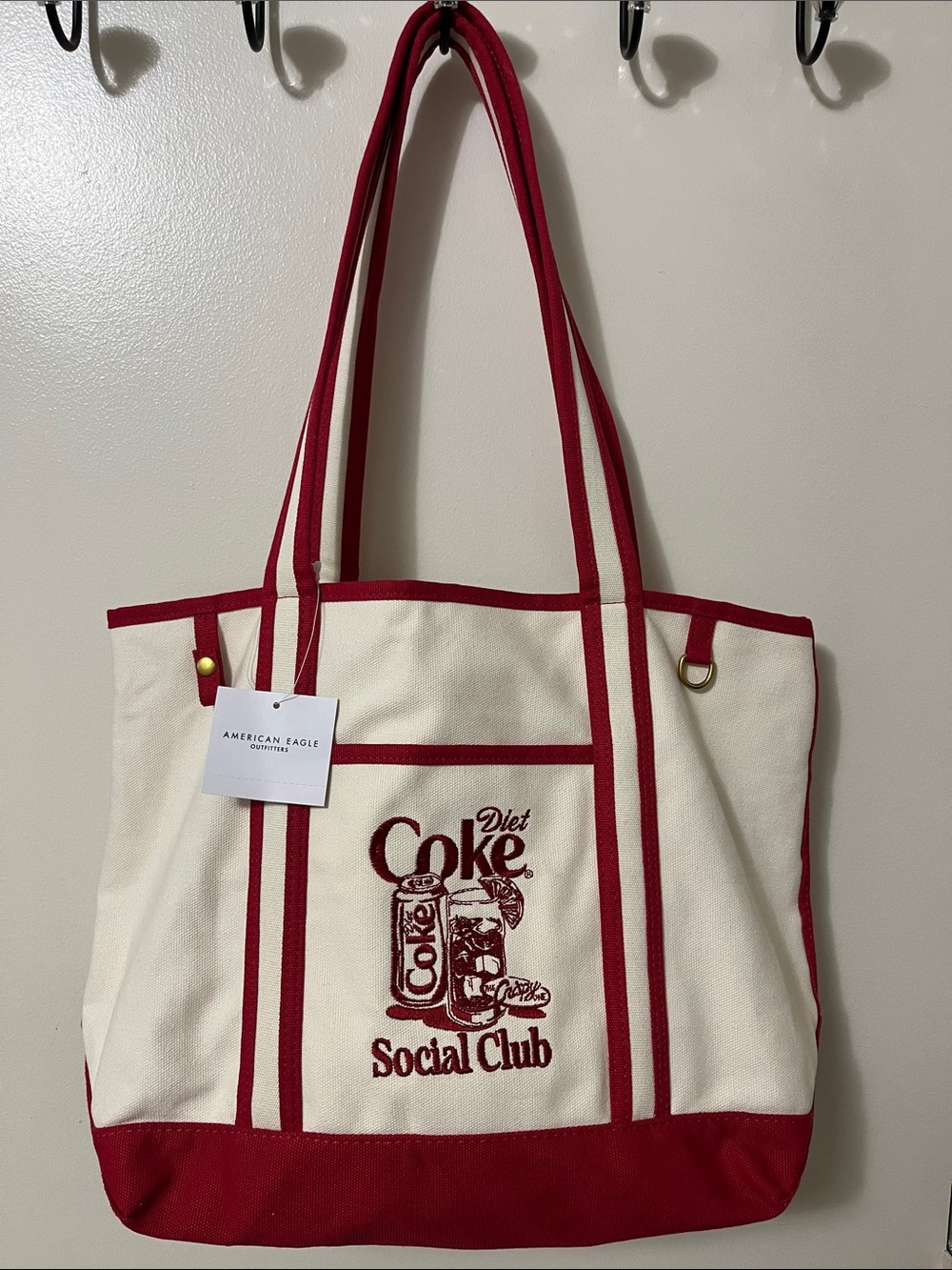 American Eagle Outfitters Cream and Red Diet Coke Social Club Tote